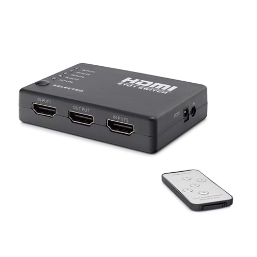 HADRON HDX1272 HDMI Switch Kumandalı 5 In 1 Out - Siyah