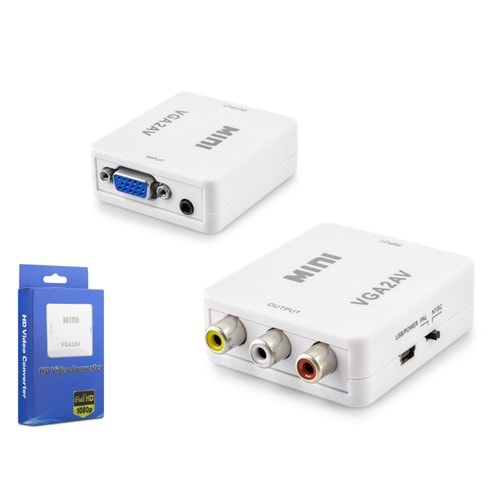 HADRON HDX1352 VGA Dişi to AV Dişi Ses Çıkışlı Görüntü Dönüştürücü 1080p - Beyaz