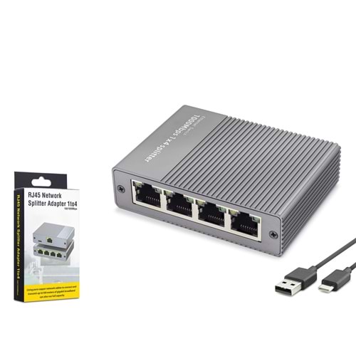 HADRON HDX1414 Gigabit Ethernet Switch 5 Port Type-C Güç Girişli - Gri