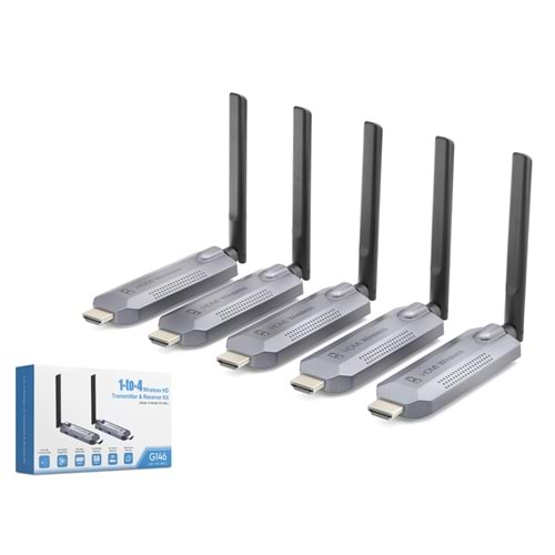 HADRON HDX1418 HDMI Kablosuz Görüntü ve Ses Aktarım Seti 1 Verici + 4 Alıcı 1080p 50 m - Gri