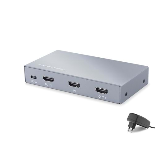 HADRON HDX1428 HDMI Splitter EDID 4K 60 Hz 1 Giriş 2 Çıkış Gri