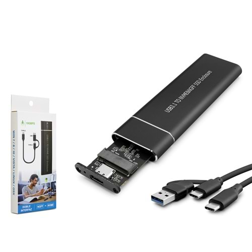 HADRON HDX1769 M.2 NVMe/NGFF Harici SSD Kutusu USB/Type-C 10 Gbps Çift Arabirim - Siyah