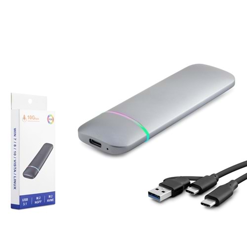 HADRON HDX1772 M.2 NVMe/NGFF Harici SSD Kutusu USB/Type-C 10 Gbps Çift Arabirim RGB - Gri