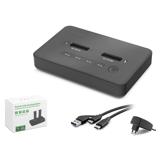 HADRON HDX1796 Dual M.2 SSD Disk Docking Station NVMe/SATA Çapraz Klonlama Destekli - Siyah