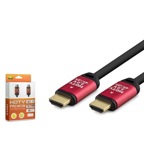 HADRON HDX2037 HDMI 2.0 Kablo 4K UHD OD 8.0 mm 1.5 m - Siyah Kırmızı