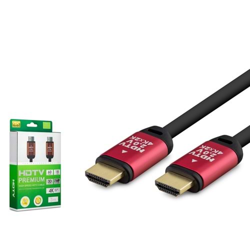 HADRON HDX2038 HDMI 2.0 Kablo 4K UHD OD 8.0 mm 3 m - Siyah Kırmızı
