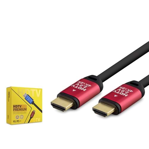 HADRON HDX2040 HDMI 2.0 Kablo 4K UHD OD 8.0 mm 25 m - Siyah Kırmızı