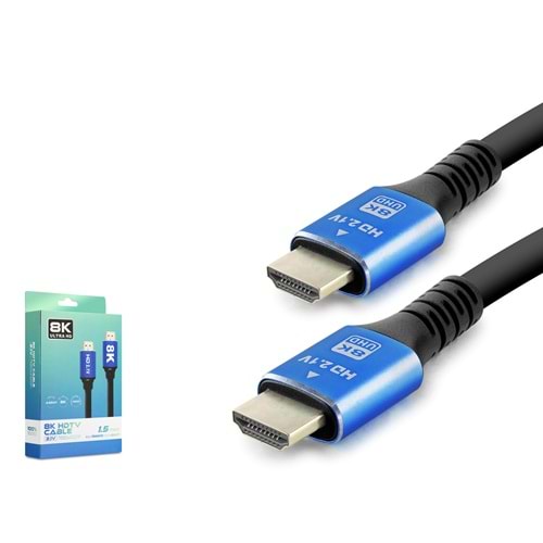 HADRON HDX2044 Fiber Optik HDMI 2.1 Kablo 8K UHD 60 Hz OD 8.0 mm 1.5 m - Siyah Mavi