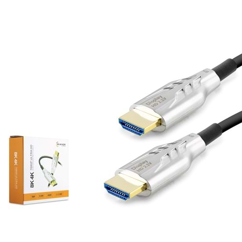 HADRON HDX2051 Fiber Optik HDMI 2.1 Kablo 8K UHD 60 Hz OD 8.0 mm 50 m - Siyah Gri