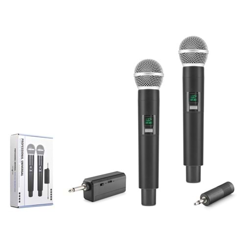 HADRON HDX2802 Kablosuz UHF El Mikrofonu 2'li Set 6.35 mm Siyah