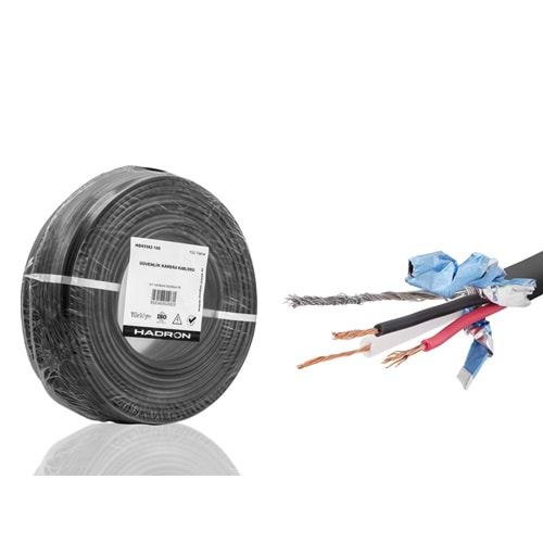 HADRON HDX5582-100 CCTV Kablo Mini Coax ECO CCA PE 2x0.50 mm Dış Mekan 100 m - Siyah