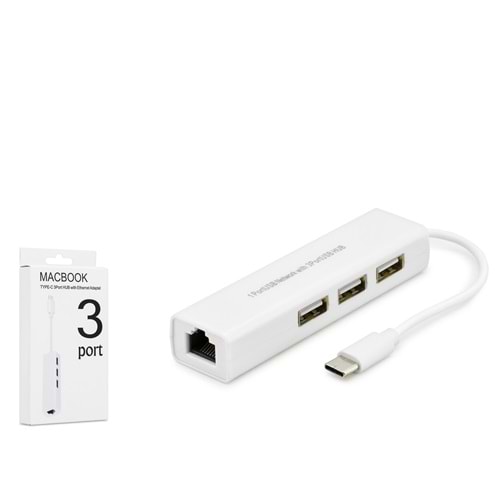 HADRON HDX7007 Type-C Combo Hub Ethernet 4 Port - Beyaz