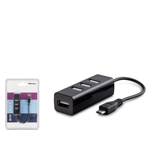 HADRON HDX7019 Micro USB Hub 4 Port 480 Mbps - Siyah