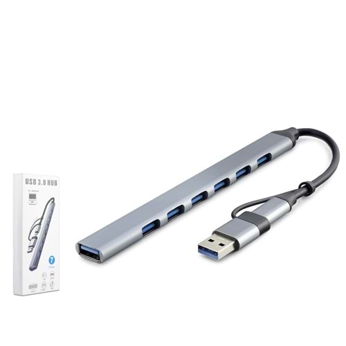 HADRON HDX7033 USB 3.0 & Type-C Hub 7 Port - Gri