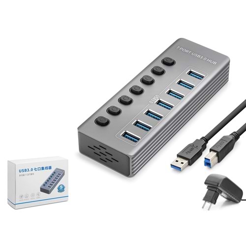 HADRON HDX7047 USB 3.0 Hub Anahtarlı 7 Port 5 Gbps - Gri