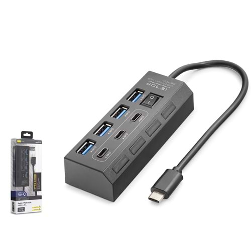 iETOP HDX7057 USB 3.2 Gen1 & Type-C Hub Anahtarlı 7 Port 5 Gbps - Siyah