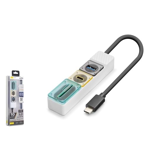 iETOP HDX7059 Type-C USB 3.2 Gen2 Combo Hub Kart Okuyucu 4 Port 10 Gbps - Beyaz