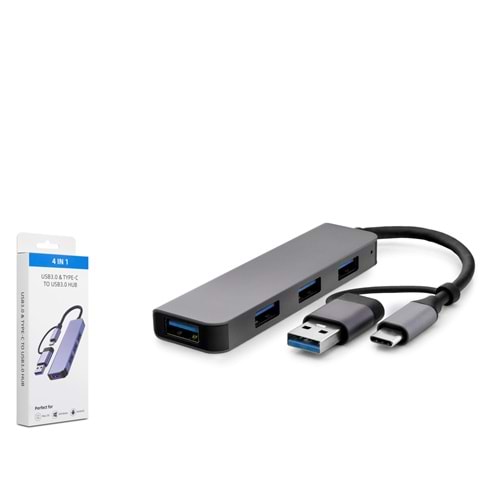 HADRON HDX7825 USB 3.0 & Type-C Hub 4 Port - Siyah