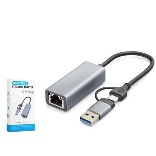 HADRON HDX7869 USB 3.0 & Type-C Ethernet Adaptör Gigabit - Gri