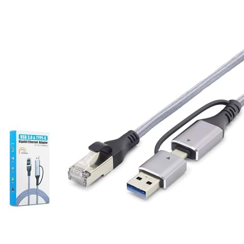 HADRON HDX7876 USB 3.0 Type-C Gigabit Ethernet Adaptör - Gri
