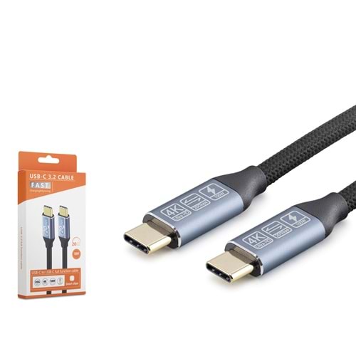 HADRON HDX7883 Type-C USB 3.2 Gen2 20 Gbps 100W 4K 60Hz Şarj ve Data Kablosu 2 m Siyah