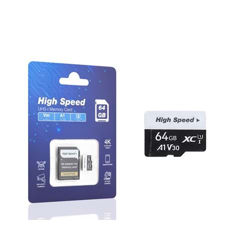 ELBA HS64GB 64 GB microSDXC Hafıza Kartı U3 V30 A1 Class 10 Adaptörlü Siyah