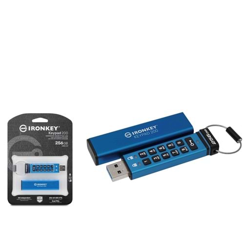 KINGSTON IKKP200-256GB KP200 USB Flash Bellek 256 GB Tuş Takımlı Şifreli FIPS 140-3 AES-256 - Mavi