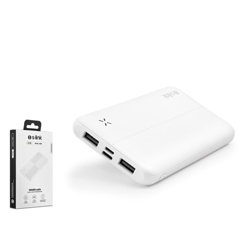 S-LINK IPG12N-B Powerbank 10000 mAh Dual USB ve Type-C - Beyaz