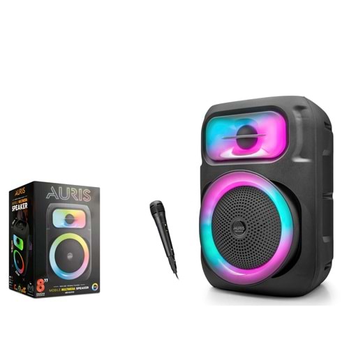 AURIS KLN130 Bluetooth Hoparlör FM Radyo 8 İnç USB TF AUX RGB Mikrofonlu - Siyah