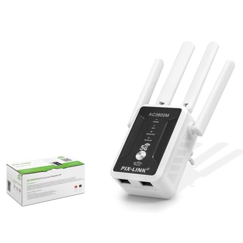 PIX-LINK LV-AC32Q WiFi Repeater / Router / AP AC3800 Dual Band 5 Ghz - Siyah Beyaz