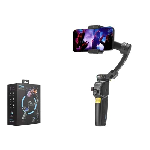 TOKQI M05 3 Eksenli Gimbal Selfie Çubuğu AI Takipli Mikrofonlu Bluetooth Tripod Siyah