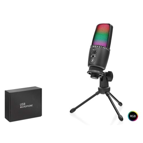 HADRON ME31 Profesyonel Gaming RGB Mikrofon Dokunmatik Mute ve Gain Kontrollü Type-C - Siyah