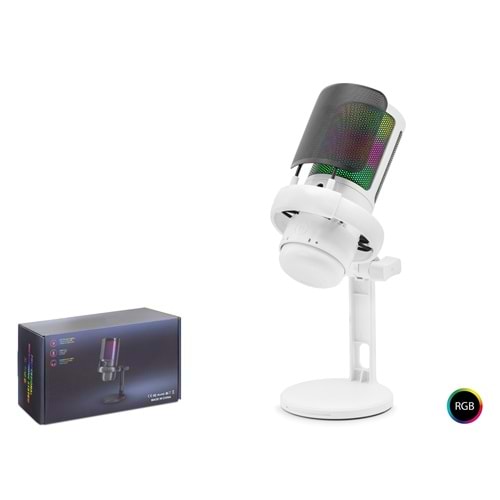 HADRON ME6PW Gaming RGB Masaüstü Mikrofon USB Type-C 192kHz 24Bit - Beyaz