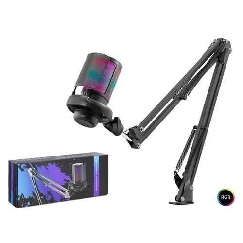 HADRON ME6S35B Profesyonel Gaming RGB Mikrofon 192 kHz / 24 Bit Type-C - Siyah