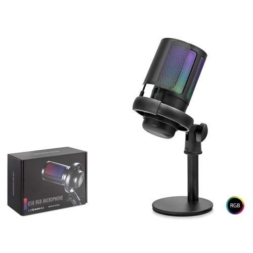 HADRON ME6SB Profesyonel Gaming RGB Mikrofon 192 kHz / 24 Bit Kondenser Kayıt Seti Type-C - Siyah