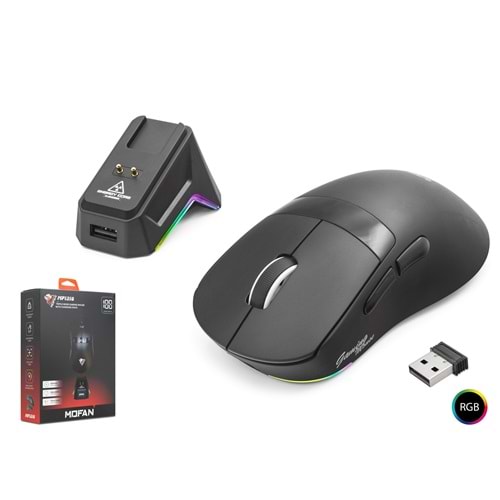 MOFAN MF1216B Kablosuz Gaming RGB Mouse Şarj Standlı - Siyah