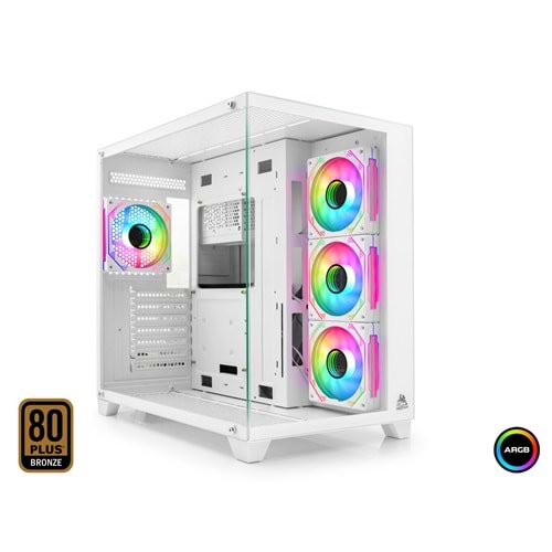 MOFAN MF2901W PC Gaming Kasa 80+ 850W Power Supply 4xFan - Beyaz