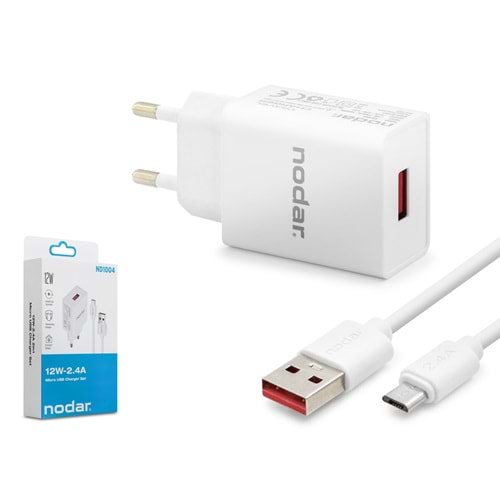 NODAR ND1004 Micro USB Hızlı Şarj Seti 12W 2.4A USB Adaptörlü - Beyaz