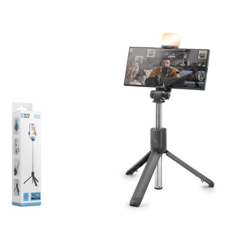 NODAR ND1038 Telefon Tripodu ve Selfie Çubuğu Seti Bluetooth 5.0 Kumandalı LED 69 cm - Siyah
