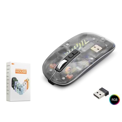 NODAR ND1201B Kablosuz Şeffaf Mouse - Siyah