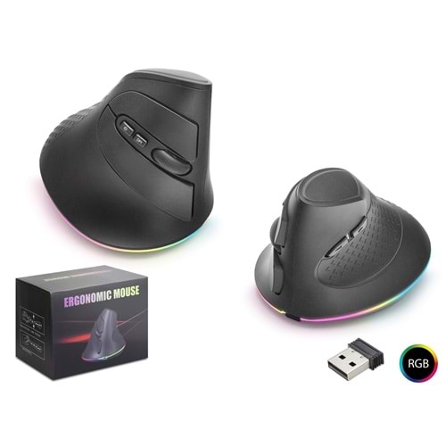 NODAR ND1214 TRI Mode Ergonomik Dikey Gaming Mouse 7200 DPI 6 Tuş RGB - Siyah