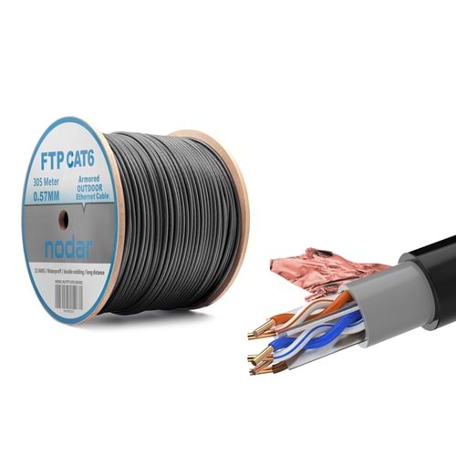 NODAR ND2002 Cat6 FTP Dış Mekan Ethernet Kablo 23 AWG 0.57 mm CCA 305 m - Siyah