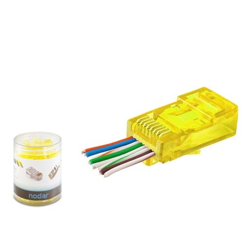 NODAR ND2400 CAT6 EZ RJ45 Konnektör 100 Adet Plastik Kutu - Sarı