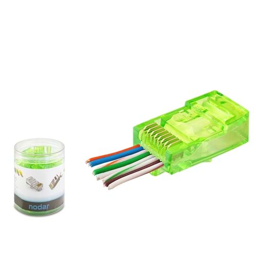 NODAR ND2401 CAT6 EZ RJ45 Konnektör 100 Adet Plastik Kutu - Yeşil