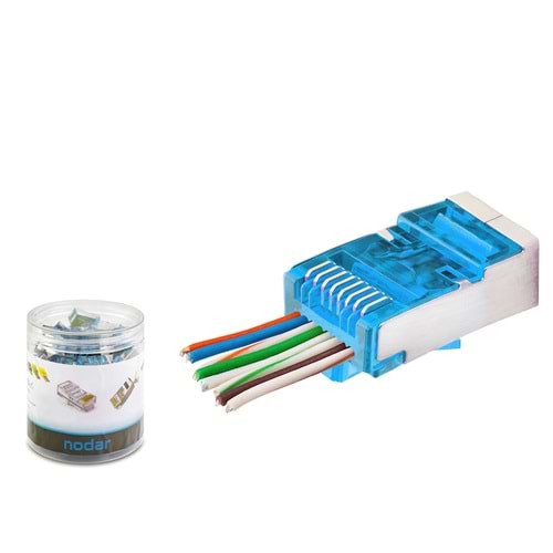 NODAR ND2420 CAT6E EZ RJ45 Metal Konnektör 100 Adet Plastik Kutu - Mavi