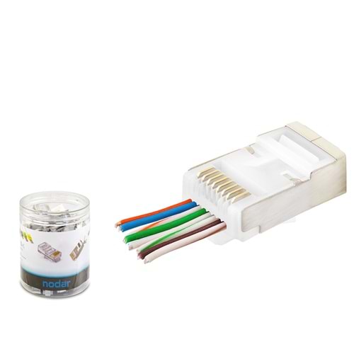 NODAR ND2422 CAT6E EZ RJ45 Metal Konnektör 100 Adet Plastik Kutu - Beyaz