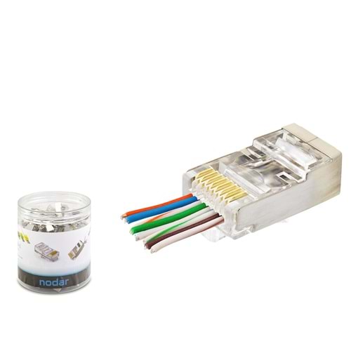 NODAR ND2423 CAT6E EZ RJ45 Metal Konnektör 100 Adet Plastik Kutu - Şeffaf