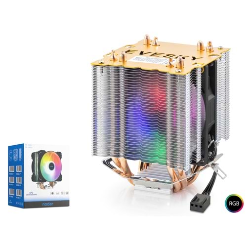 NODAR ND2604 CPU İşlemci Kule Tipi Soğutucu 500 Serisi Çift Fanlı 4 Bakır Borulu RGB - Siyah