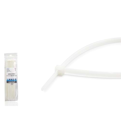 NODAR ND4806B Kablo Bağı 3.6 x 380 mm 100'lü Paket - Beyaz