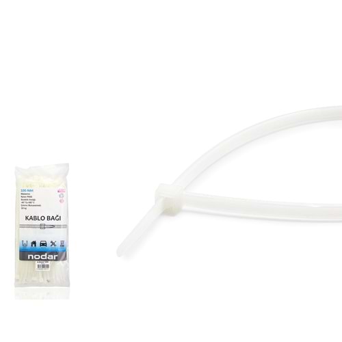 NODAR ND4807B Kablo Bağı 4.8 x 200 mm 100'lü Paket - Beyaz